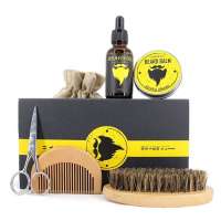 Wholesale Beard Oil Balm Brush Comb Scissor Trimming Grooming Kit Gift Set